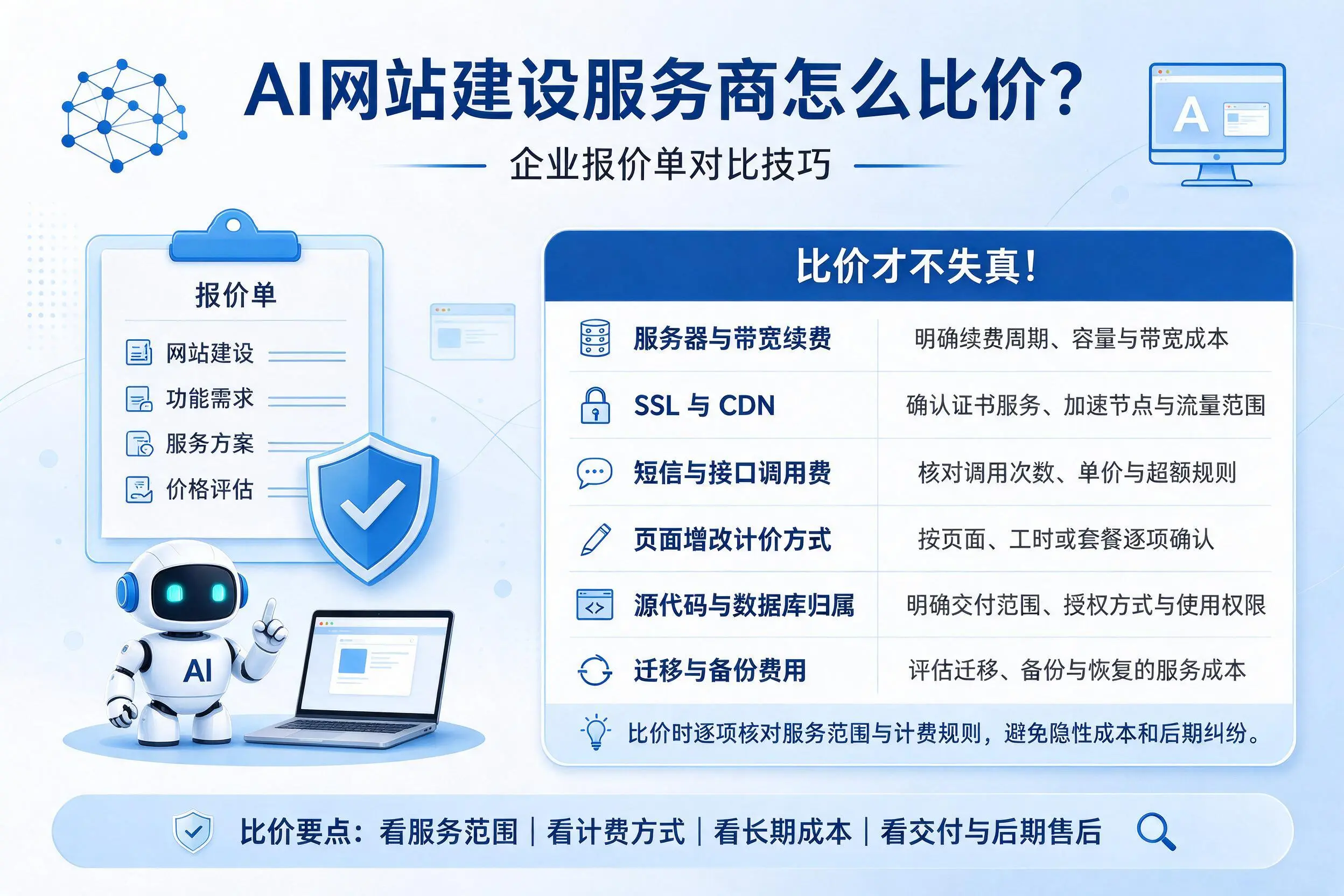 AI网站建设服务商怎么比价?崇左企业报价单对比技巧